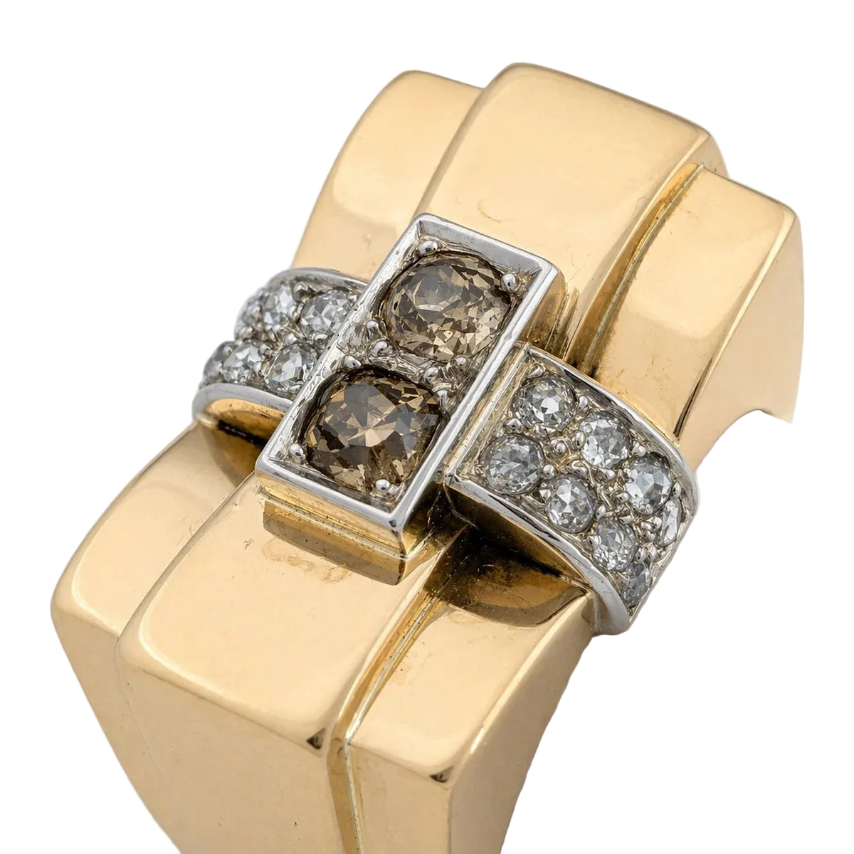 Bague Tank en or blanc, or jaune et diamants