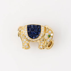 Broche Épingle "Éléphant" en or jaune, saphirs et diamants