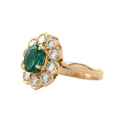 Bague Marguerite en or jaune, émeraude et diamants