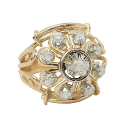 Bague Tank en or jaune, platine et diamants