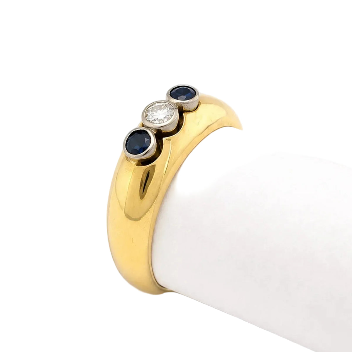 Bague Trilogie en or jaune, saphirs et diamant