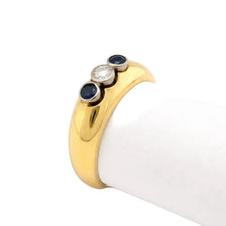 Bague Trilogie en or jaune, saphirs et diamant