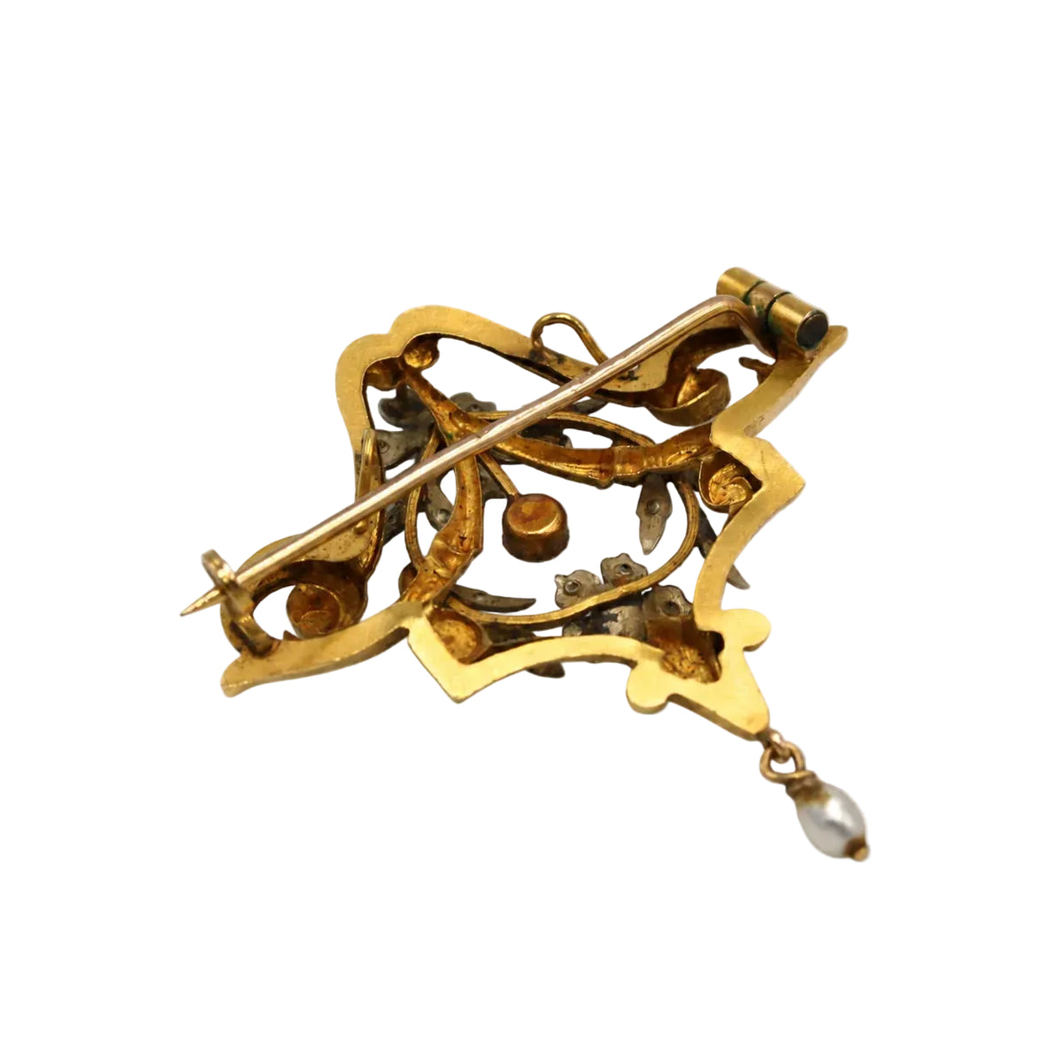 Broche Pendentif en or blanc, or jaune, grenats, perle et diamants