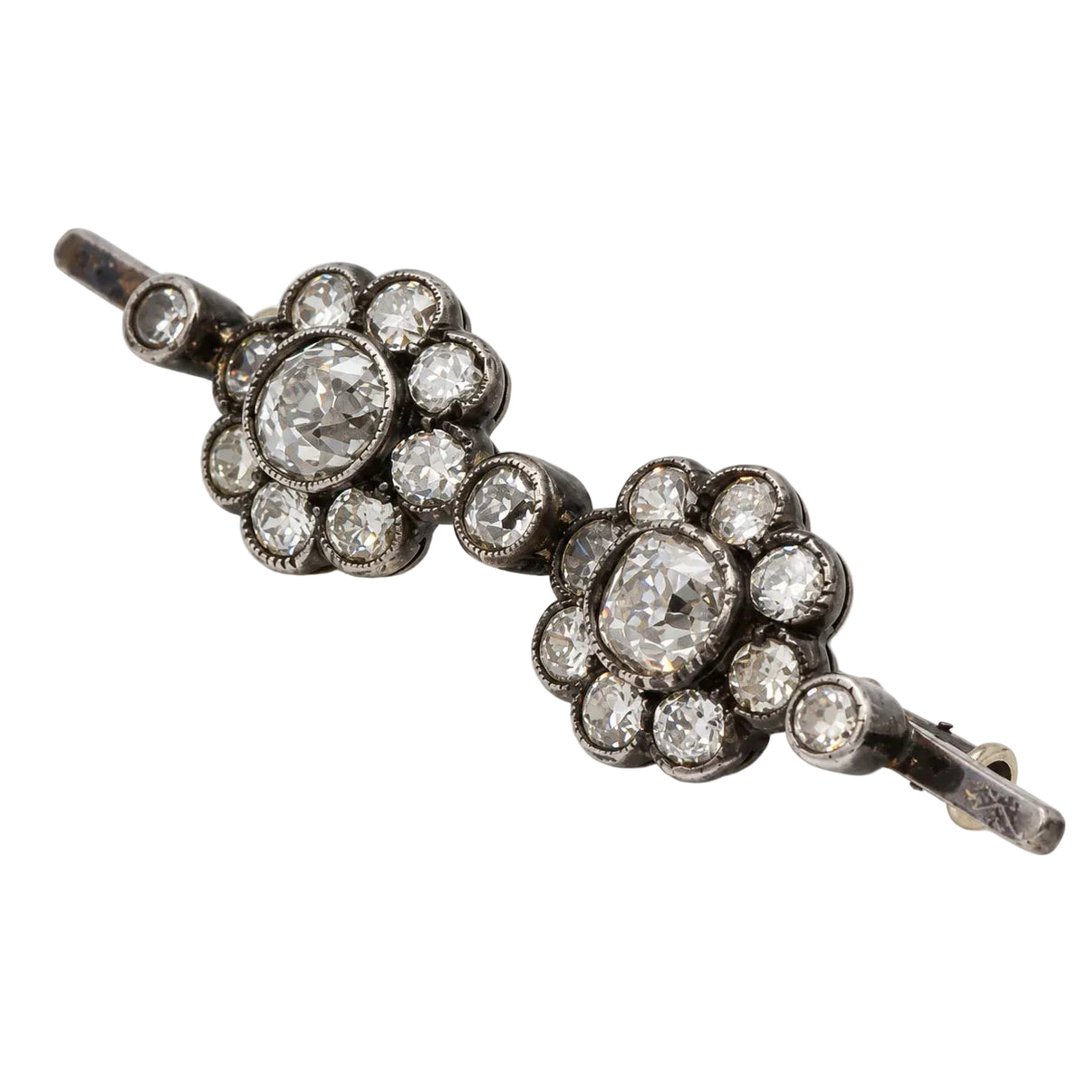 Broche Barrette en or jaune, argent et diamants