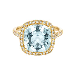 Bague Entourage ISABELLE LANGLOIS en or jaune, aigue-marine et diamants
