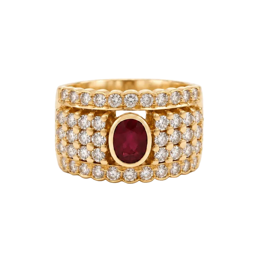 Bague Pavée en or jaune, rubis et diamants