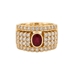 Bague Pavée en or jaune, rubis et diamants