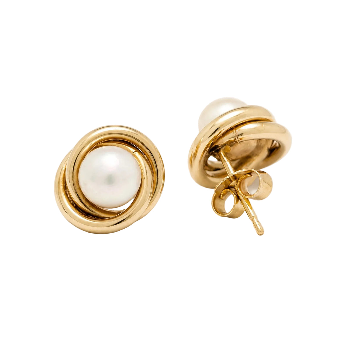 Boucles d’oreilles Puces en or jaune et perles