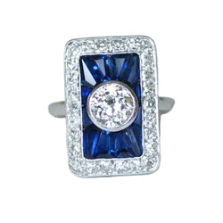 Bague Entourage en platine, saphirs et diamants