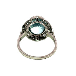 Bague Entourage en platine, aigue-marine et diamants