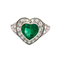 Bague Entourage en platine, émeraude et diamants