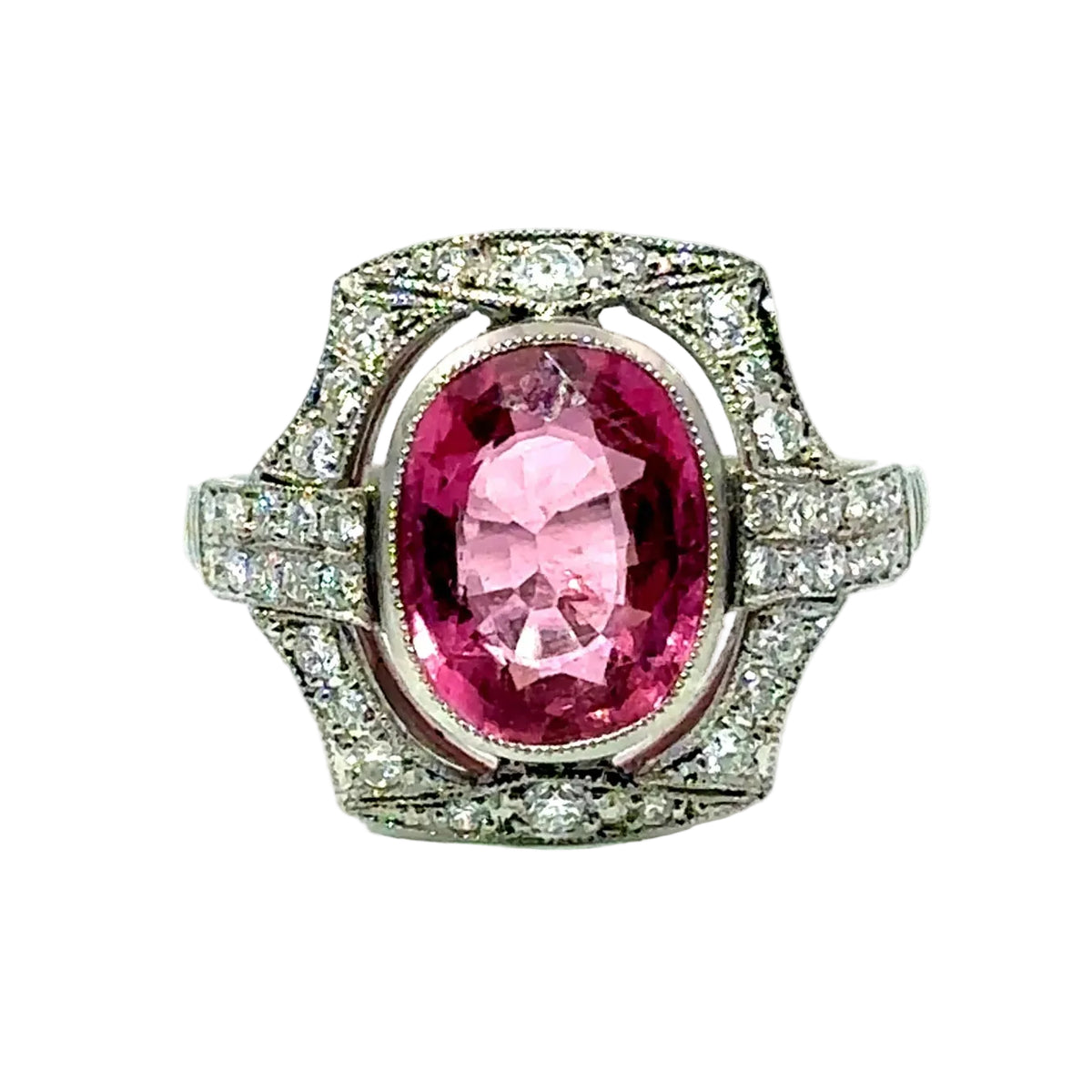Bague Entourage en platine, tourmaline et diamants