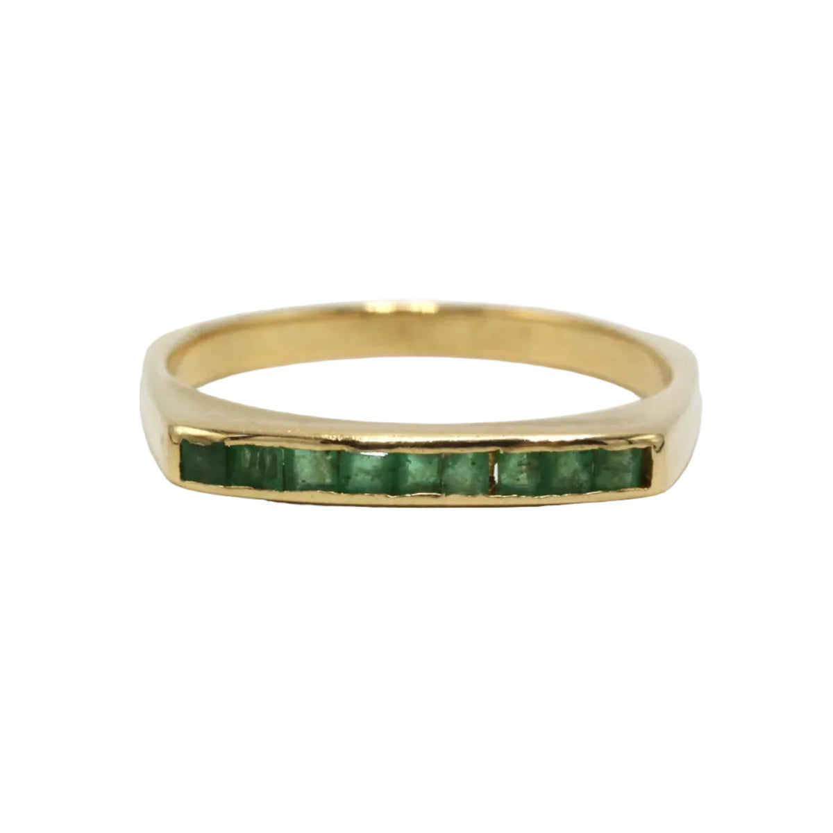 Bague Alliance en or jaune et émeraudes