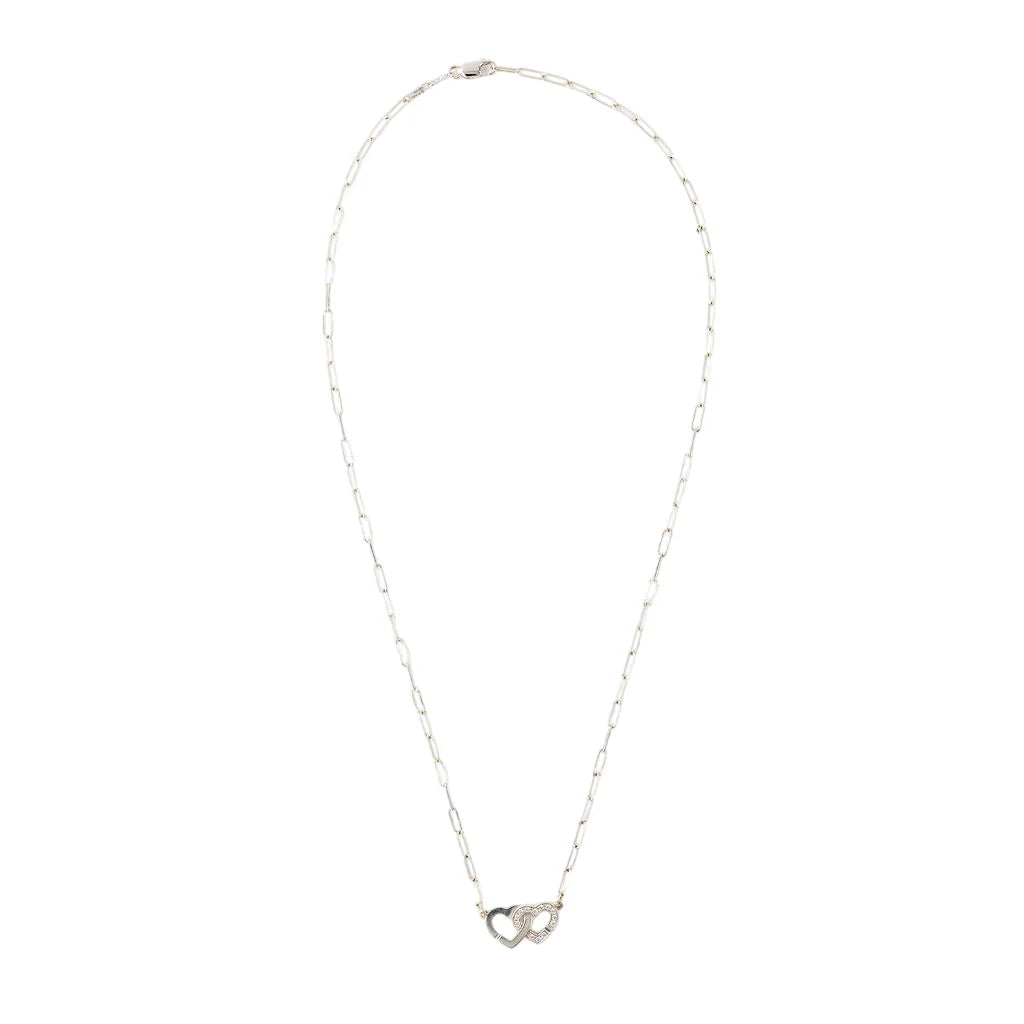 Collier Pendentif DINH VAN "Menottes Double Coeurs R9" en or blanc et diamants