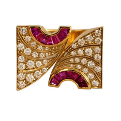 Bague Tank en or jaune, rubis et diamants