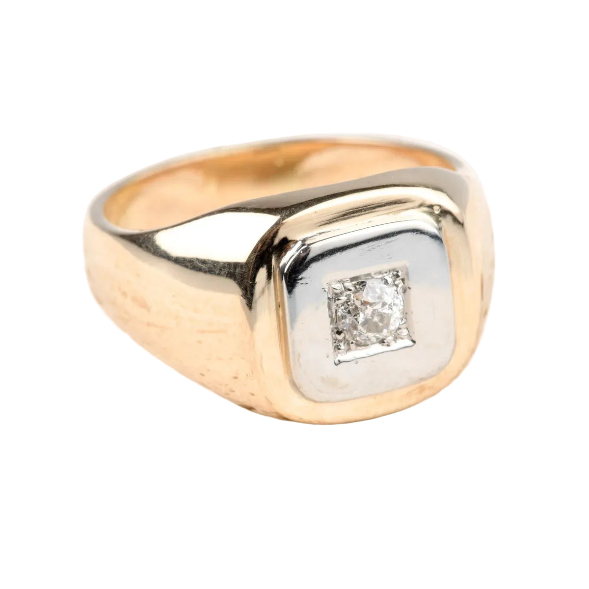 Belle Chevalière en or blanc, or jaune et diamant