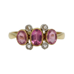 Bague Trilogie en or jaune, saphirs et diamants