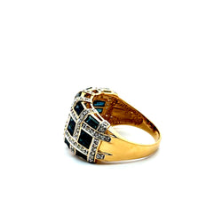 Art Deco-Style Yellow Gold Ring with Sapphires and Diamonds