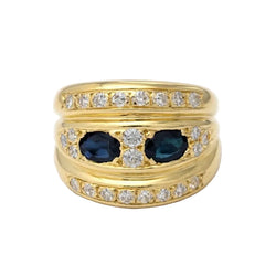 Bague Bandeau en or jaune, saphirs et diamants