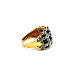 Art Deco-Style Yellow Gold Ring with Sapphires and Diamonds