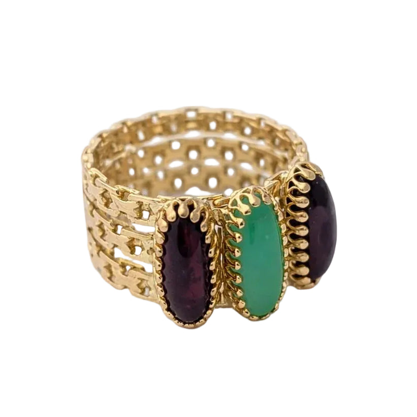 Bague Bandeau en or jaune, calcédoine et grenats