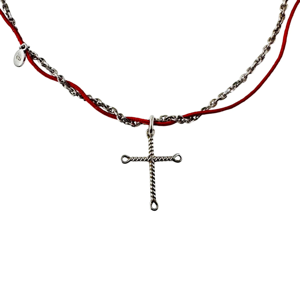 Collier Pendentif DIOR Croix en argent et cordon