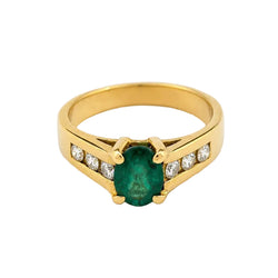 Bague Solitaire en or jaune, émeraude et diamants