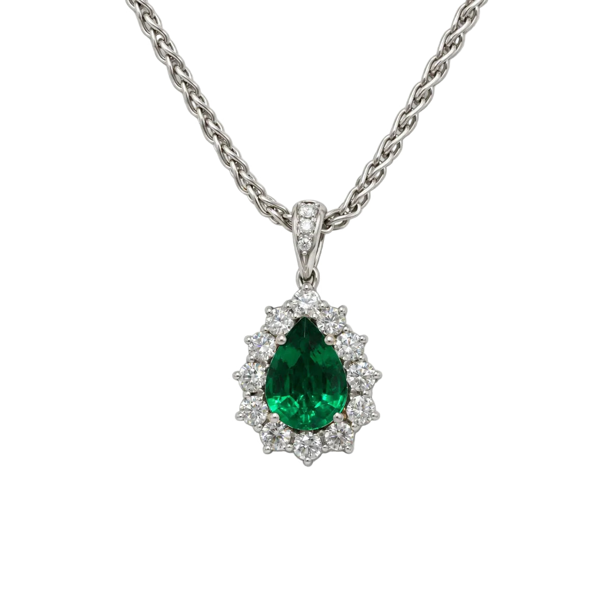Collier Pendentif en or blanc, émeraude et diamants
