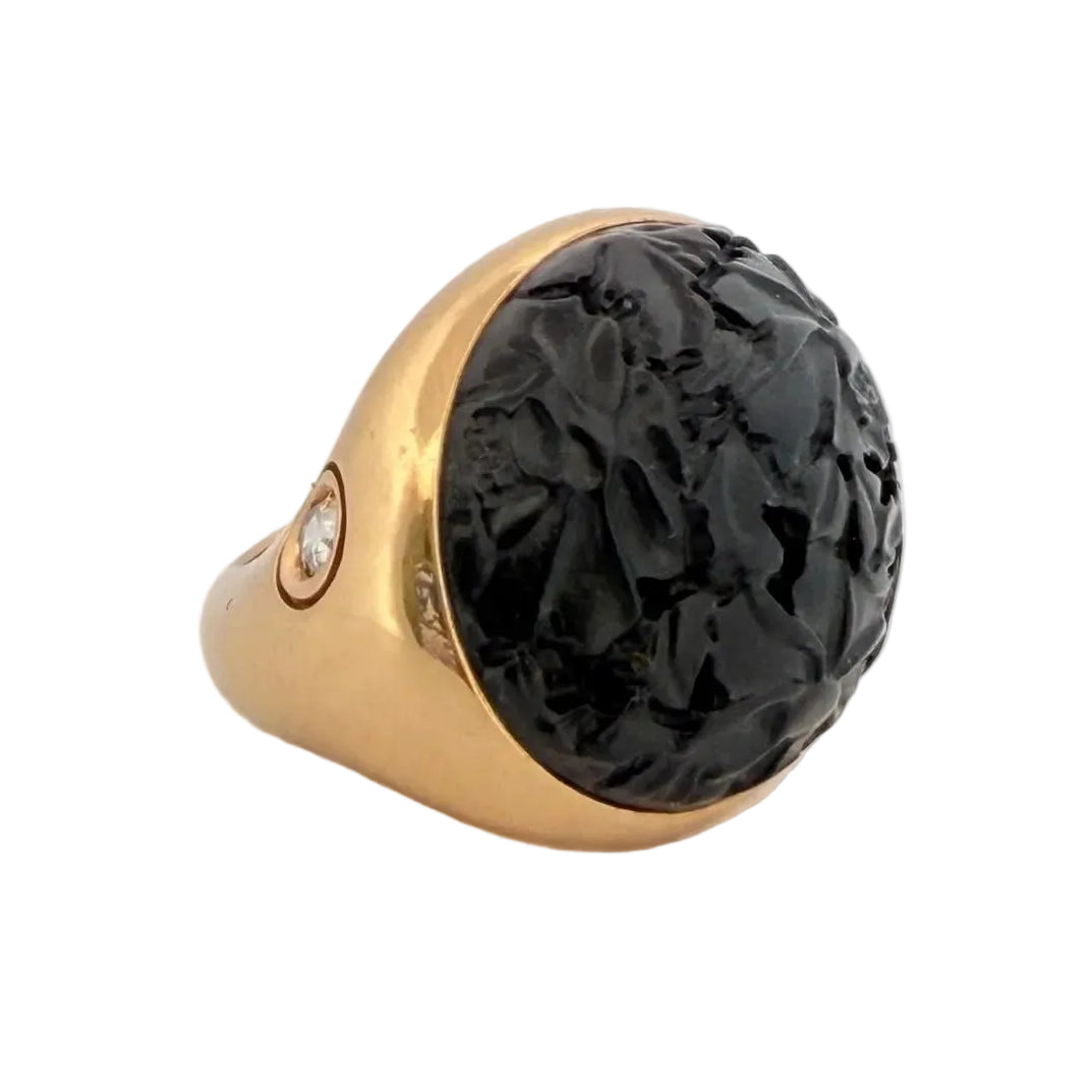 Bague Cocktail POMELLATO "Victoria Jet" en or jaune, jaiset diamant
