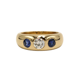 Bague Jonc en or jaune, saphirs et diamant