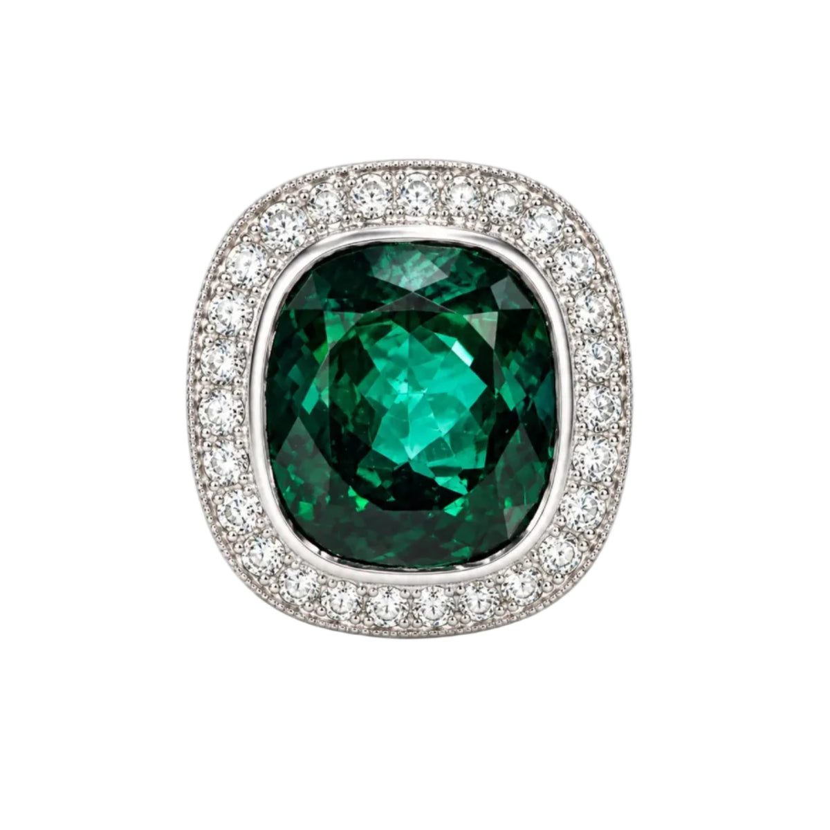 Bague Entourage en or blanc, tourmaline et diamants