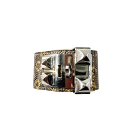Bracelet Manchette HERMÈS "Collier de chien" en cuir et acier