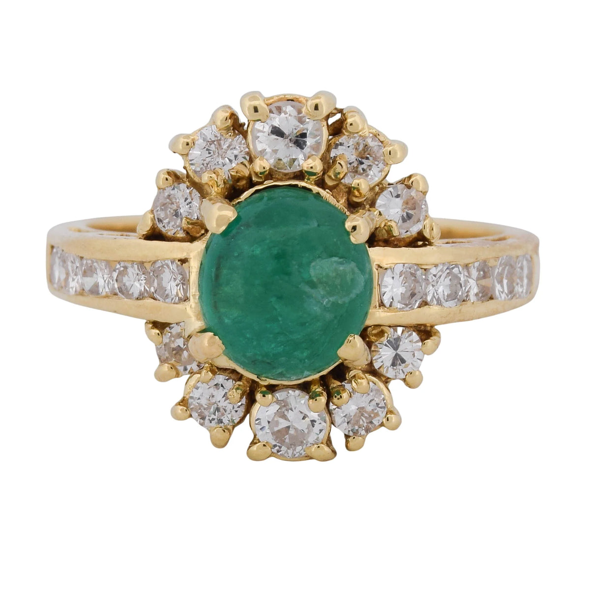 Bague Entourage en or jaune, émeraude et diamants