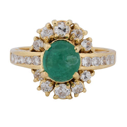 Bague Entourage en or jaune, émeraude et diamants