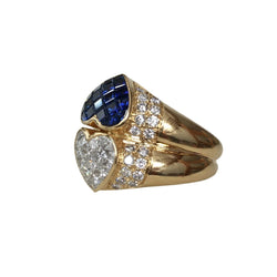 Bague Toi & Moi en or jaune, saphirs et diamants