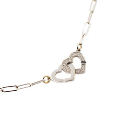 Collier Pendentif DINH VAN "Menottes Double Coeurs R9" en or blanc et diamants