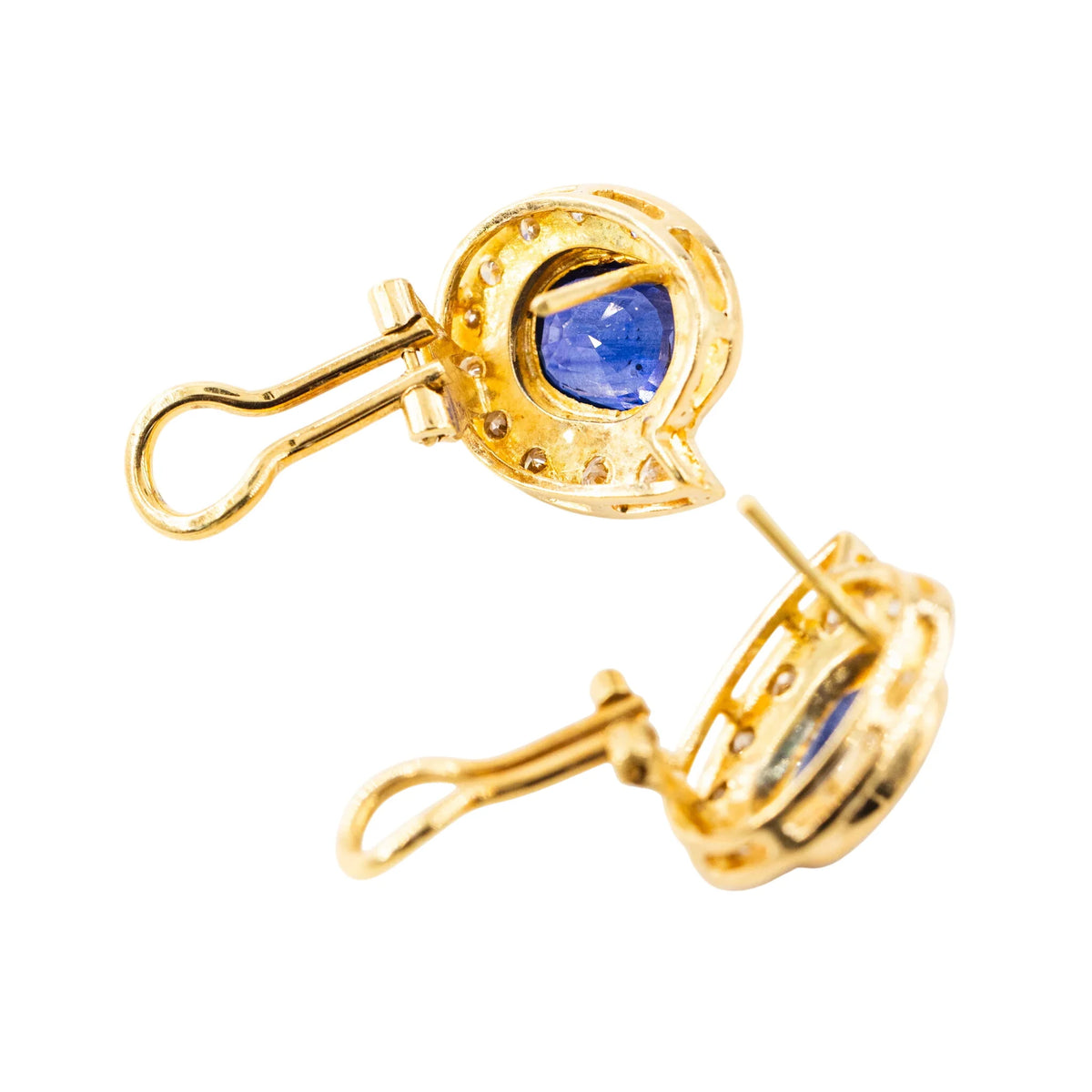 Paire de boucles d'oreille en or jaune, saphirs et diamants