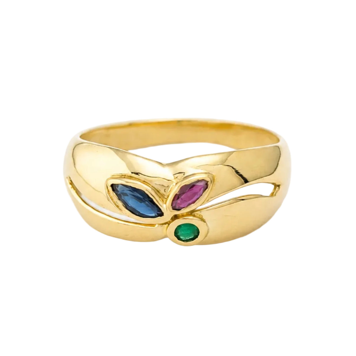 Bague Jonc en or jaune, émeraude, saphir et rubis
