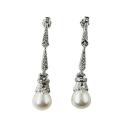 Boucles d'oreilles Pendantes en or blanc, perles et diamants