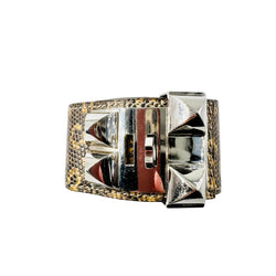 Bracelet Manchette HERMÈS "Collier de chien" en cuir et acier