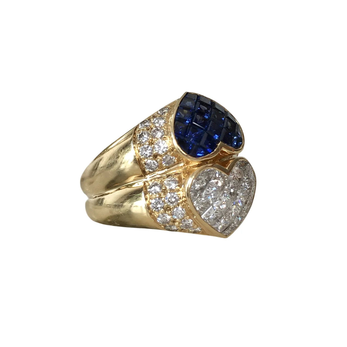 Bague Toi & Moi en or jaune, saphirs et diamants