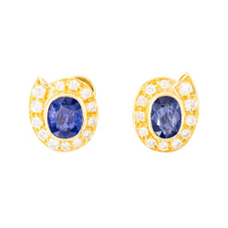 Paire de boucles d'oreille en or jaune, saphirs et diamants
