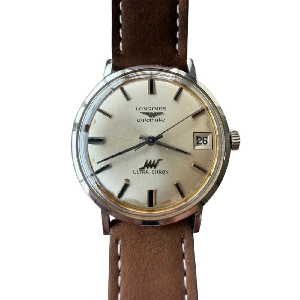 Montre LONGINES "Ultra-Chron" en acier et cuir