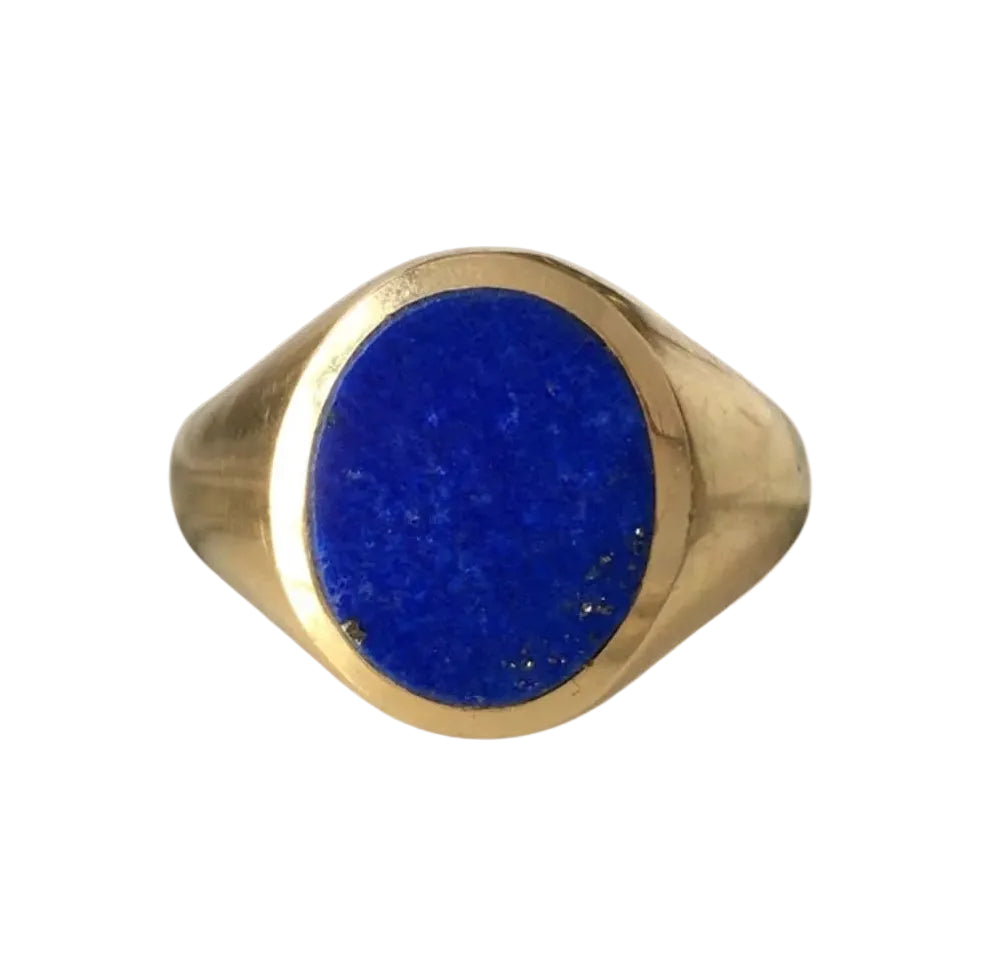 Bague Chevalière en or jaune et lapis-lazuli