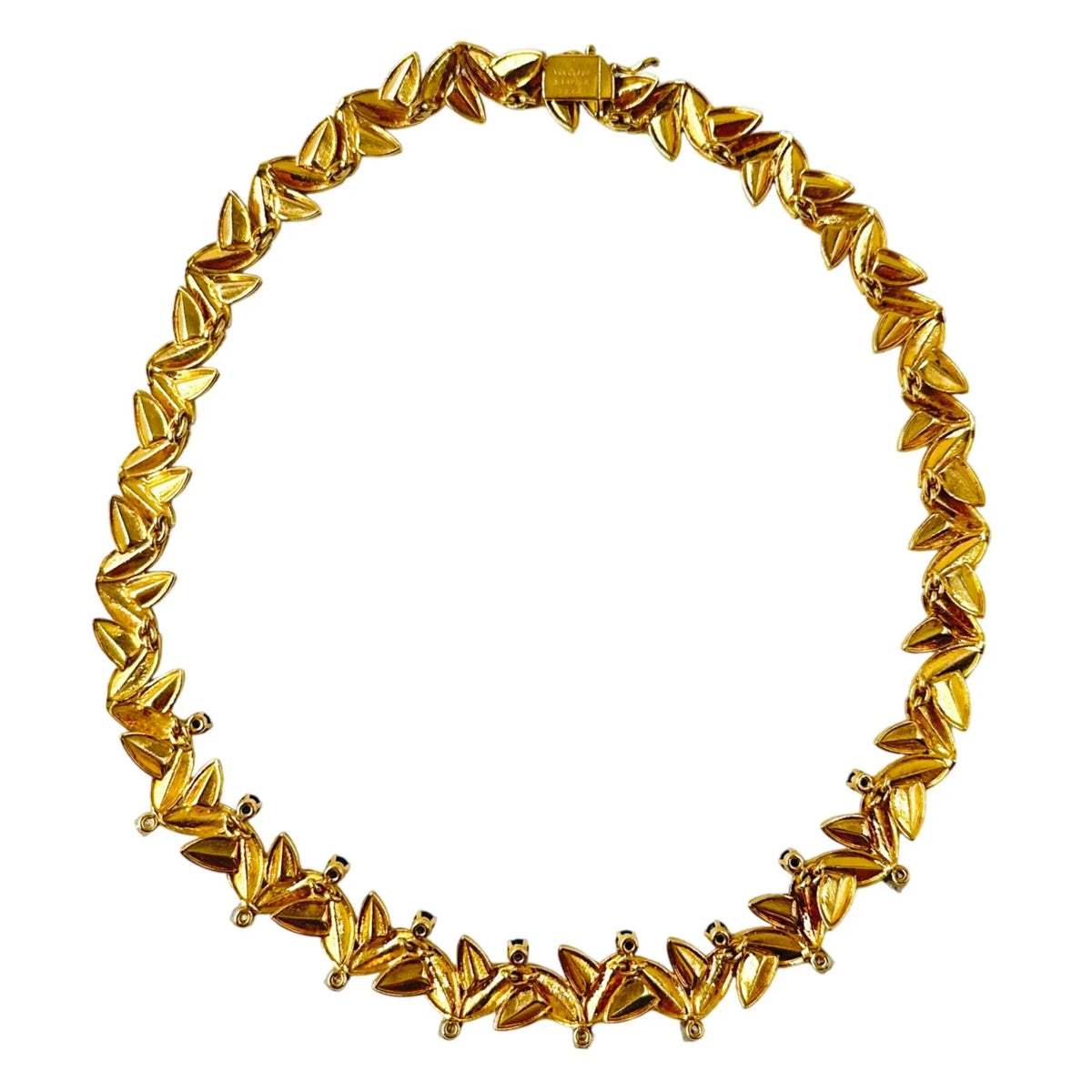 Collier Ras de Cou VAN CLEEF & ARPELS Feuilles en or jaune, saphirs et diamants