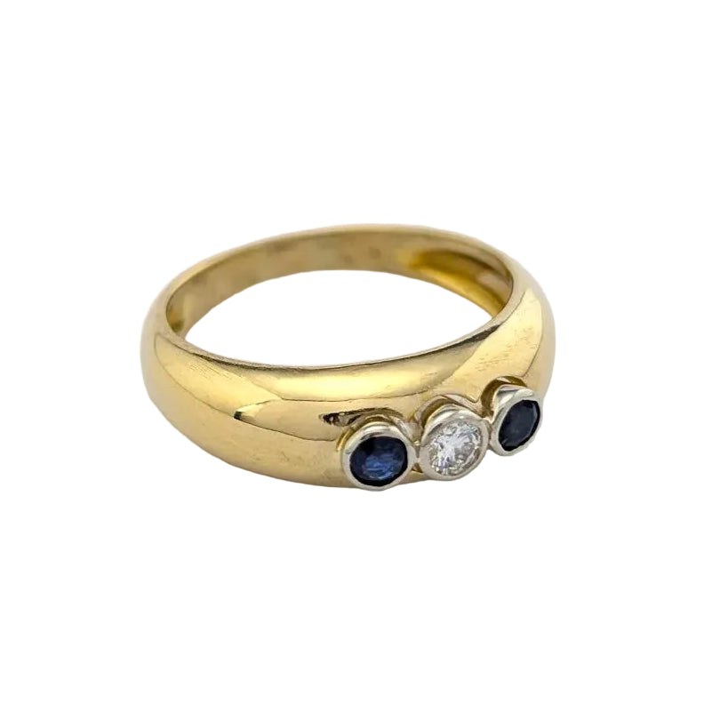Bague Trilogie en or jaune, saphirs et diamant
