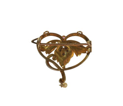 Pendentif broche Art Nouveau Rubis Diamants Perle fine Or rose 18 carats et Platine