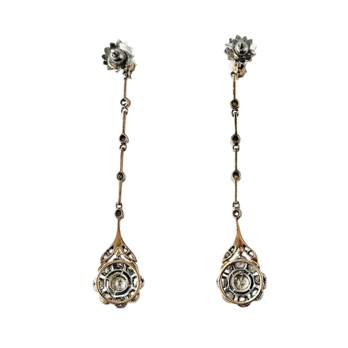 Boucles d'oreilles Belle Époque en platine, or jaune et diamants