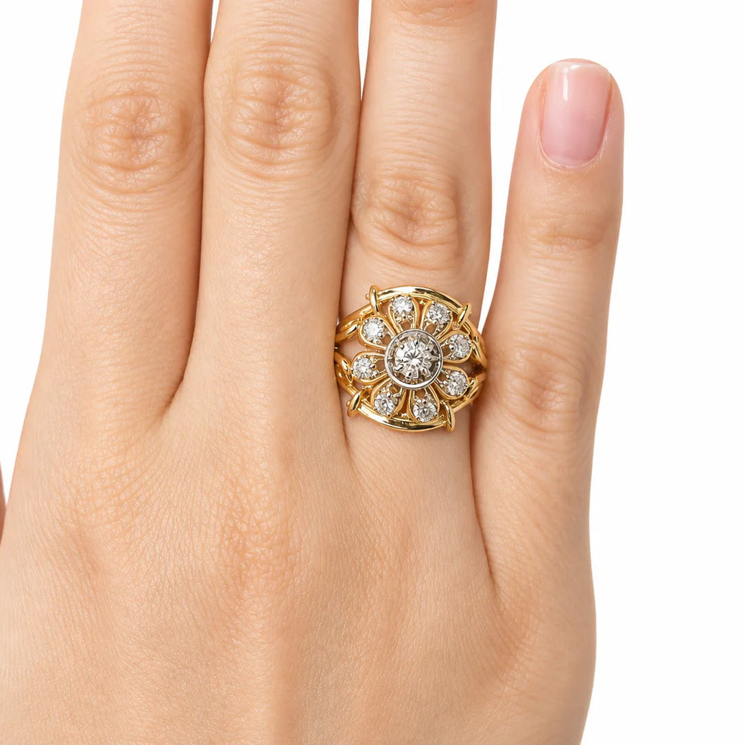 Bague Tank en or jaune, platine et diamants