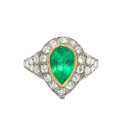 Bague Cocktail en or jaune, platine, émeraude et diamants